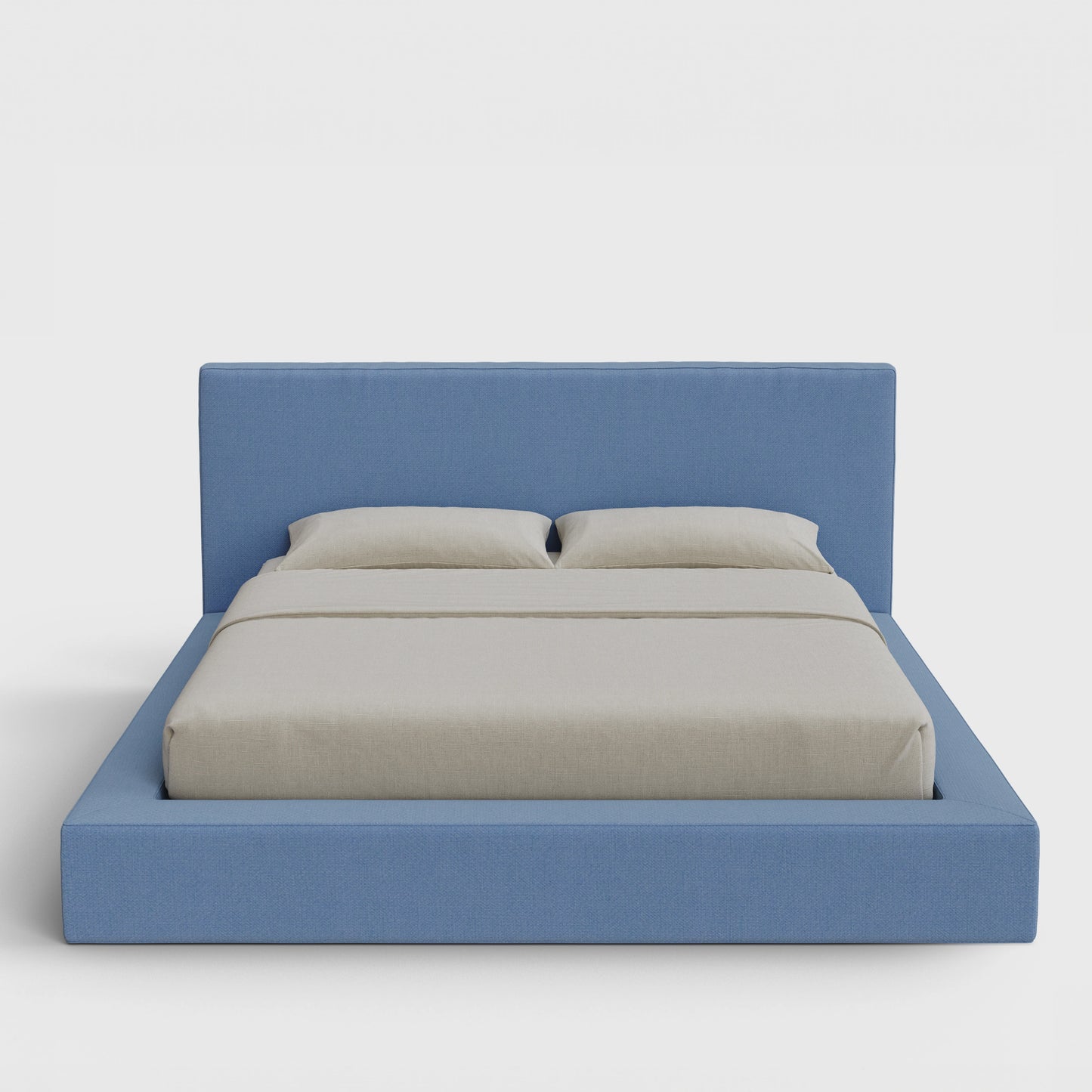 Ultra Bed Frame Set | Fully Cushioned with Rectangular Sides |  Sky Blue Fabric | Front View | SoftFrame Designs