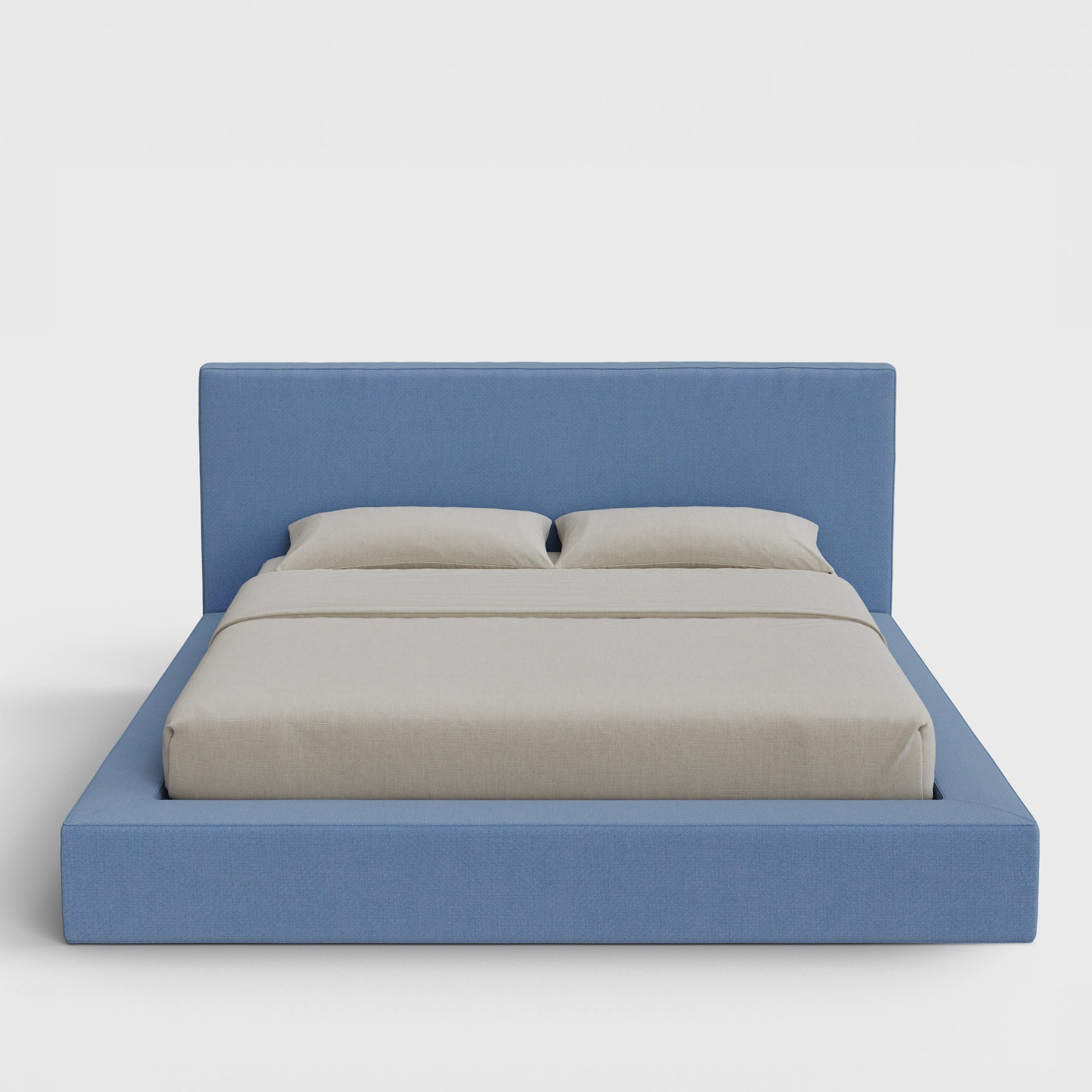 Ultra Bed Frame Set | Fully Cushioned with Rectangular Sides |  Sky Blue Fabric | Front View | SoftFrame Designs