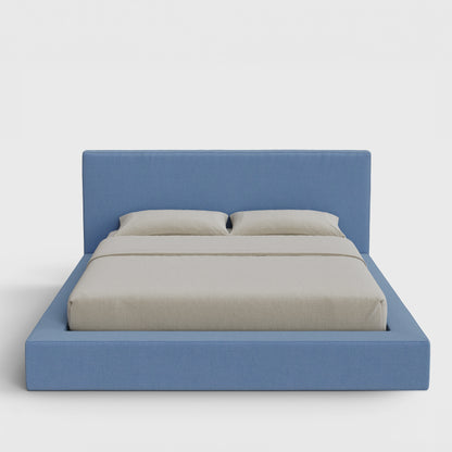 Ultra Bed Frame Set | Fully Cushioned with Rectangular Sides |  Sky Blue Fabric | Front View | SoftFrame Designs