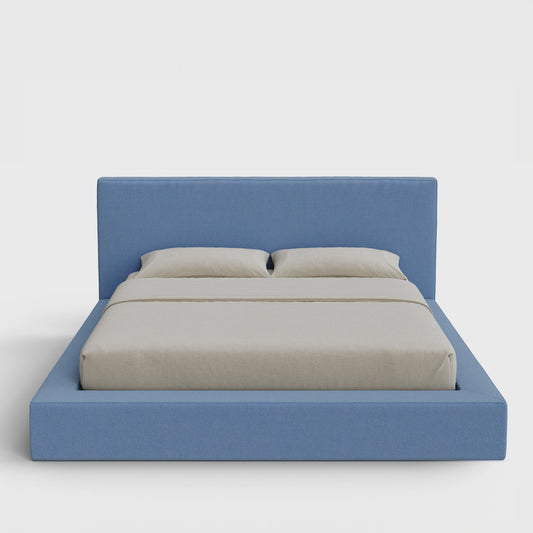 Ultra Bed Frame Set | Fully Cushioned with Rectangular Sides |  Sky Blue Fabric | Front View | SoftFrame Designs