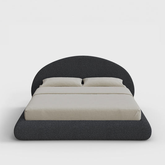 Luna Bed Frame Set | Fully Cushioned with Rounded Sides |  Medium Dark Grey Storm Boucle Fabric | Front View | SoftFrame Designs