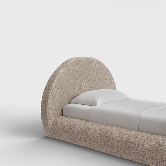 Luna Headboard | Fully Cushioned Rounded Headboard |  Teddy Light Brown Boucle Fabric| ¾ View | SoftFrame Designs