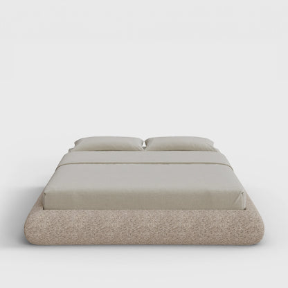 Luna Bed Frame | Fully Cushioned with Rounded Sides |  Teddy Light Brown Boucle Fabric | Front View | SoftFrame Designs