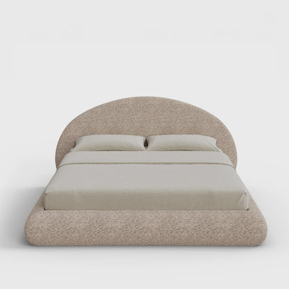 Luna Bed Frame Set | Fully Cushioned with Rounded Sides |  Teddy Light Brown Boucle Fabric | Front View | SoftFrame Designs