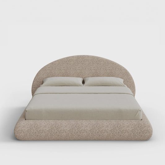 Luna Bed Frame Set | Fully Cushioned with Rounded Sides |  Teddy Light Brown Boucle Fabric | Front View | SoftFrame Designs