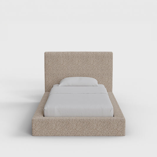 Ultra Bed Frame Set | Fully Cushioned with Rectangular Sides |  Teddy Light Brown Boucle Fabric | Front View | SoftFrame Designs