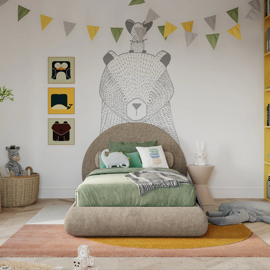 Kids bed set| SoftFrame Designs| All cushioned bed frames| Safe bed for kids| Cloud bed| Front view| Teddy|