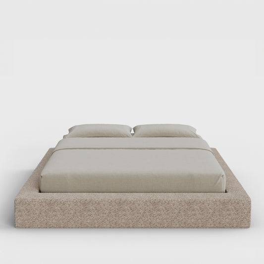 Ultra Bed Frame | Fully Cushioned with Rectangular Sides |  Teddy Light Brown Boucle Fabric | Front View | SoftFrame Designs