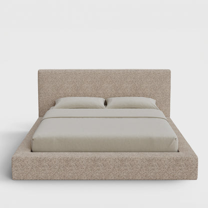 Ultra Bed Frame Set | Fully Cushioned with Rectangular Sides |  Teddy Light Brown Boucle Fabric | Front View | SoftFrame Designs