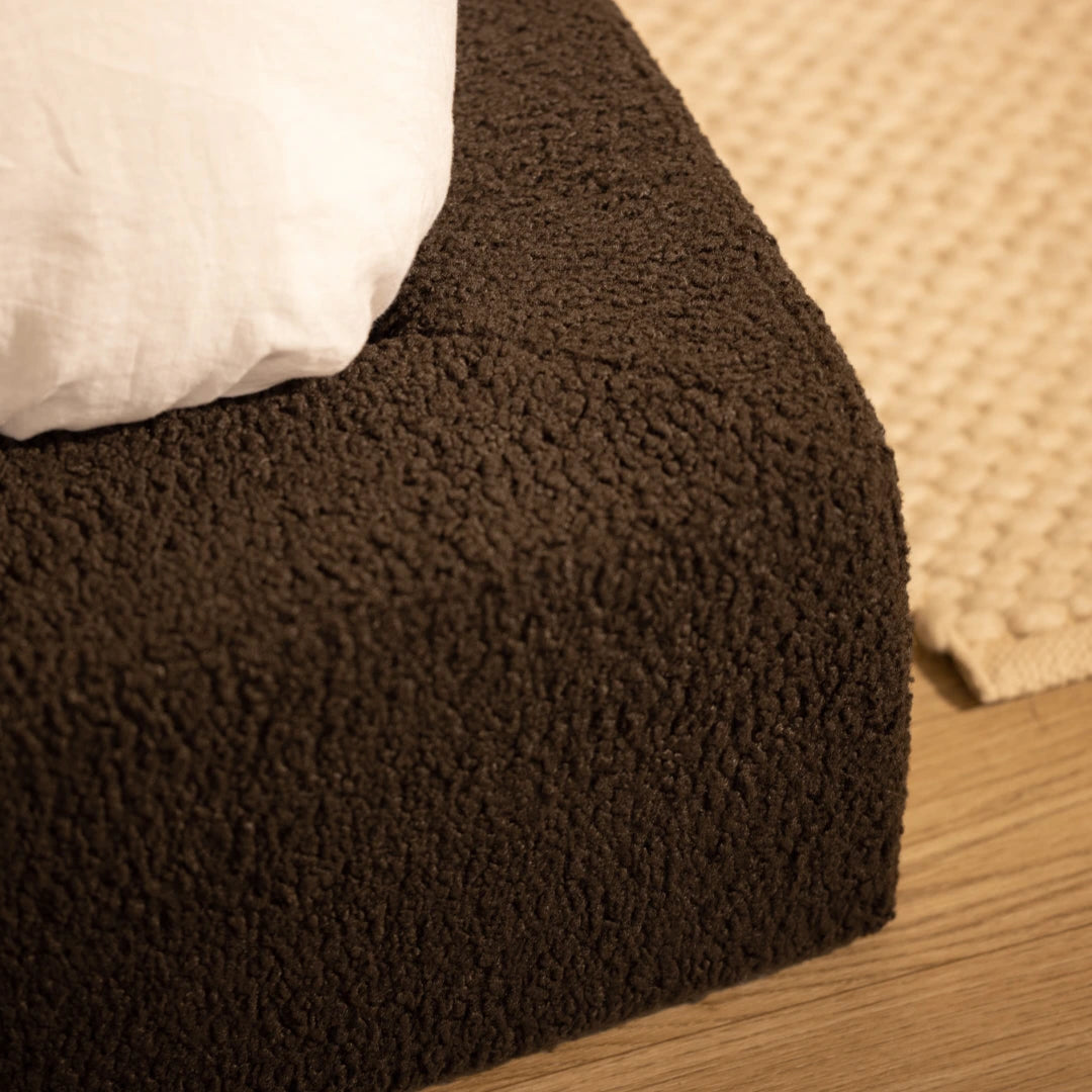 Dark brown textured corner of a soft bed frame | Ultra Frame in Chocolate | SoftFrame® Designs