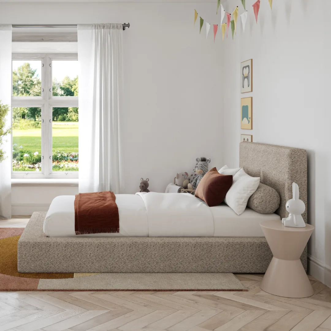Kids Ultra set| Teddy| Cloud bed frame| All cushioned bed frame| Side view angle| Protective bed frame| SoftFrame Designs