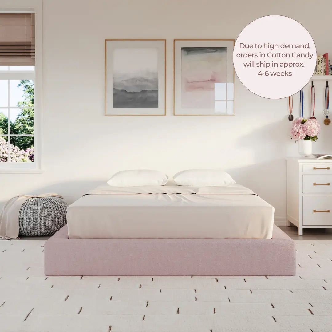 Pink cloud bed | Ultra bed frame, Queen, Cotton Candy pink, Front view | SoftFrame Designs