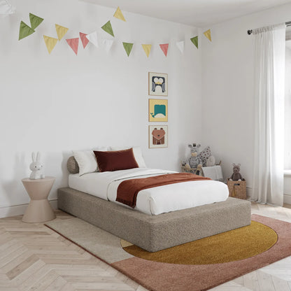 Kids Ultra bed frame| Teddy| Cloud bed frame| All cushioned bed frame| 3/4 view angle| Protective bed frame| SoftFrame Designs
