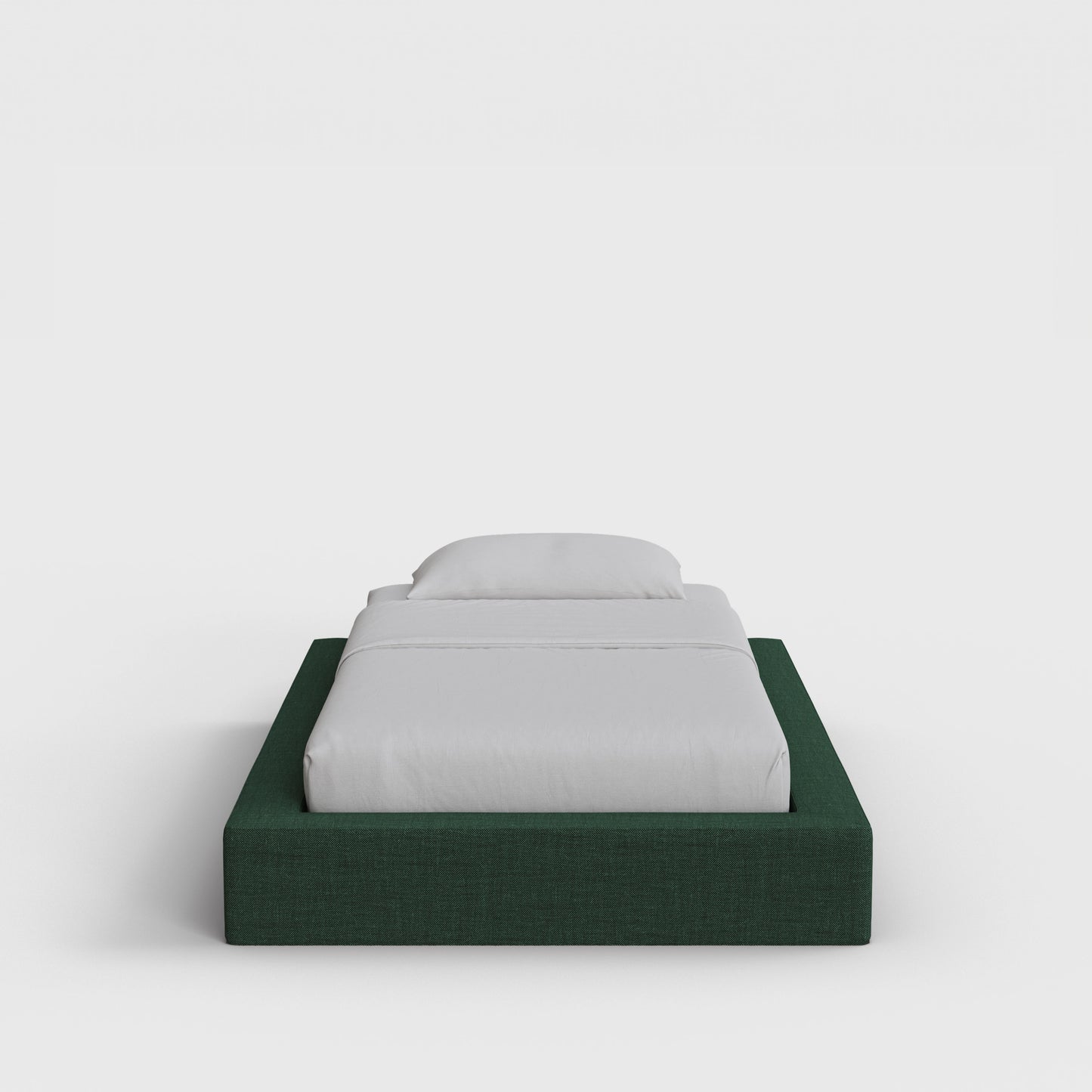 Ultra Bed Frame | Fully Cushioned with Rectangular Sides |  Forest Green Fabric | Front View | SoftFrame Designs