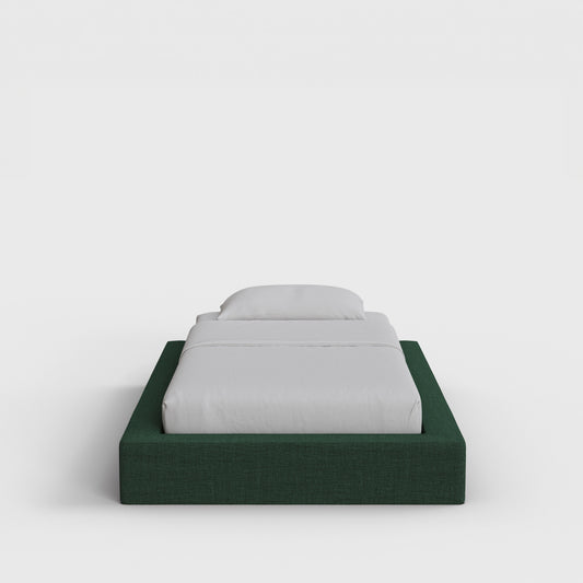 Ultra Bed Frame | Fully Cushioned with Rectangular Sides |  Forest Green Fabric | Front View | SoftFrame Designs