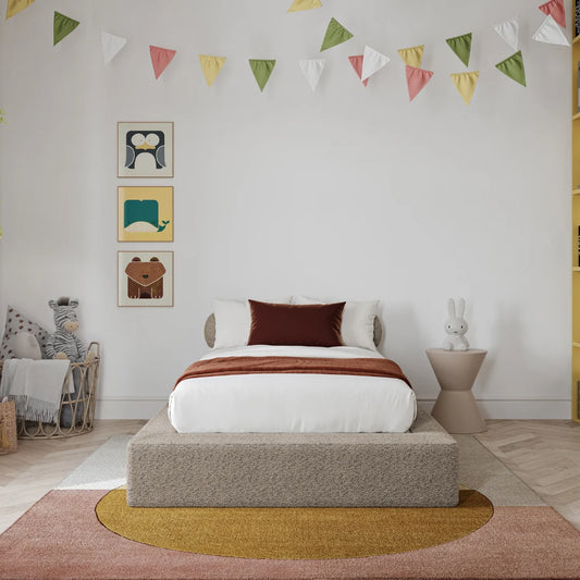 Kids Ultra bed frame| Teddy| Cloud bed frame| All cushioned bed frame| Front view angle| Protective bed frame| SoftFrame Designs