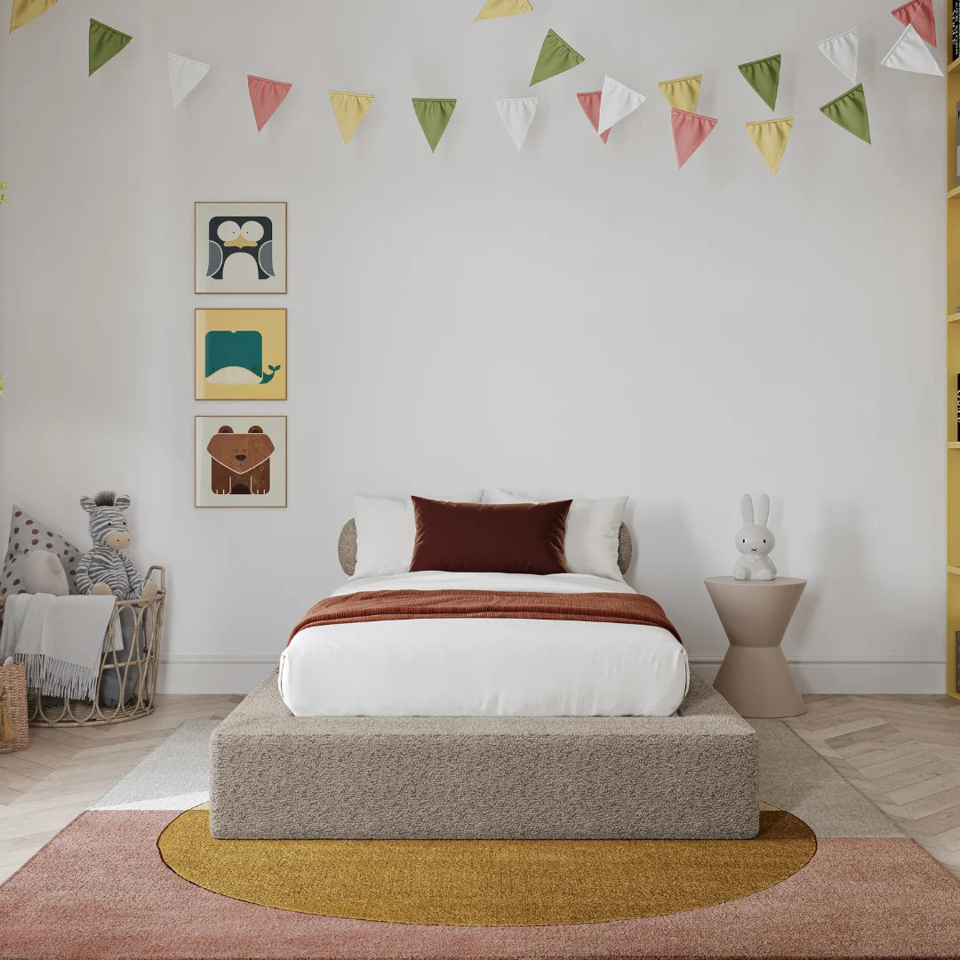 Kids Ultra bed frame| Teddy| Cloud bed frame| All cushioned bed frame| Front view angle| Protective bed frame| SoftFrame Designs