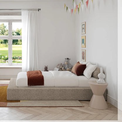 Kids Ultra bed frame| Teddy| Cloud bed frame| All cushioned bed frame| Side view angle| Protective bed frame| SoftFrame Designs