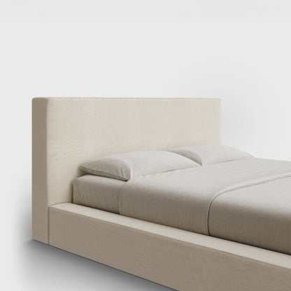 Ultra Headboard | Fully Cushioned Rectangular Headboard | Light Beige Dune Fabric | ¾ View | SoftFrame Designs