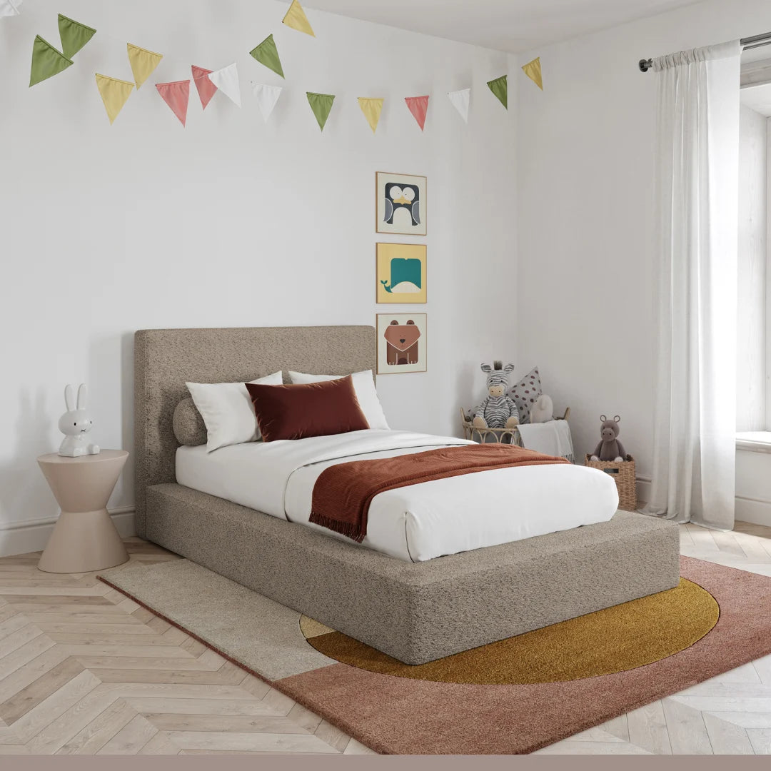 Kids Ultra set| Teddy| Cloud bed frame| All cushioned bed frame| 3/4 angle| Protective bed frame| SoftFrame Designs