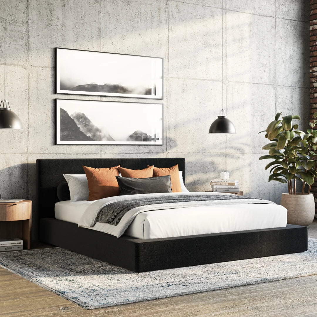 Cloud bed | Ultra set in Onyx | All cushioned bed set | 3/4 view | SoftFrame Designs