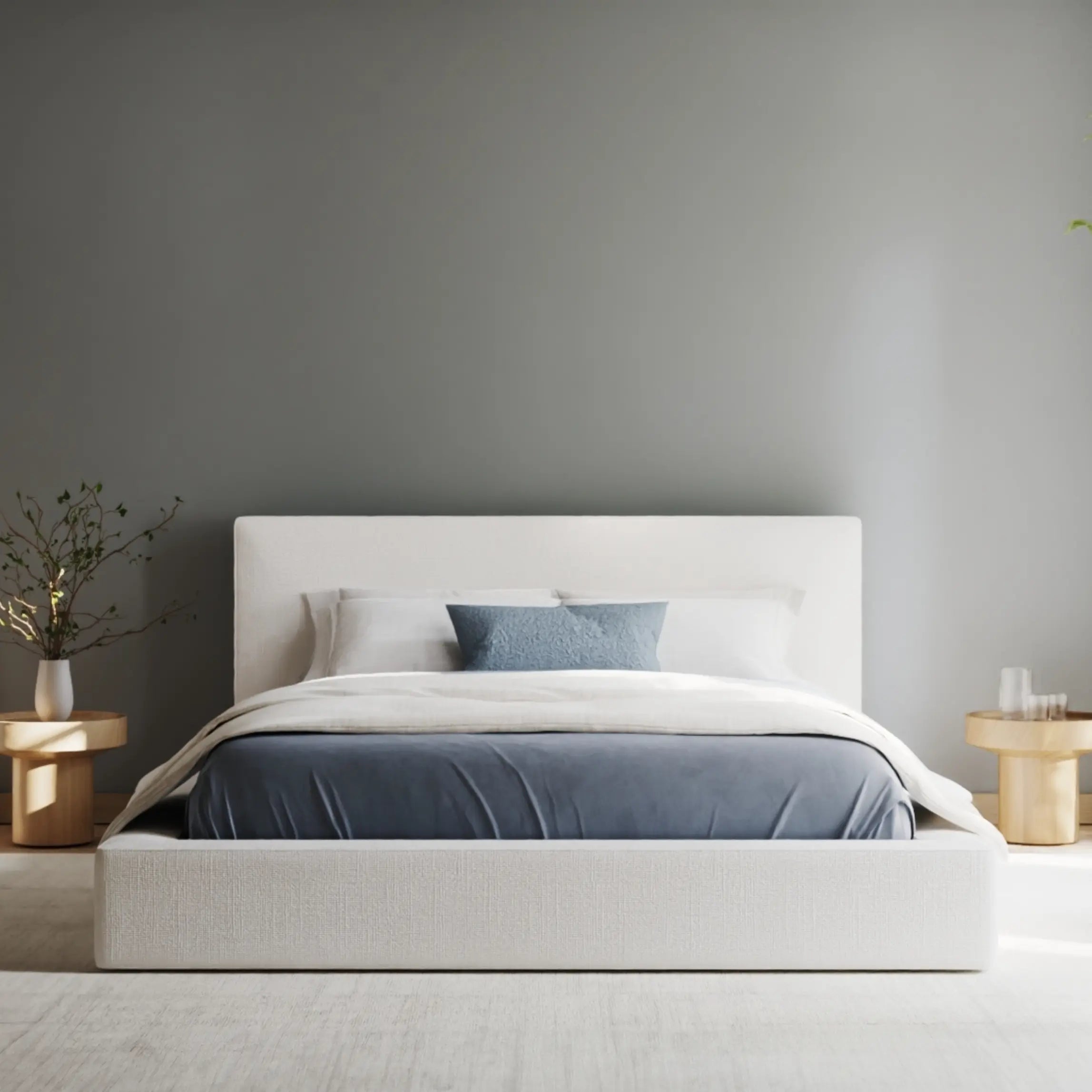 All cushioned bed frame| SoftFrame Designs| Ultra set in White| Front view angle|