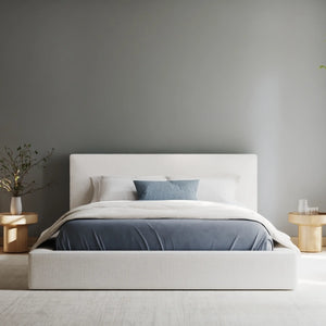All cushioned bed frame| SoftFrame Designs| Ultra set in White| Front view angle|
