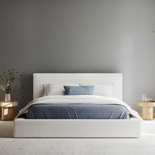 All cushioned bed frame| SoftFrame Designs| Ultra set in White| Front view angle|