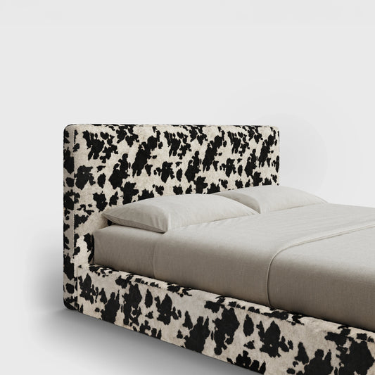 Classic Headboard | Fully Cushioned  Slim Rectangular Headboard |  Vegan Cow Hide Fabric | ¾ View | SoftFrame Designs