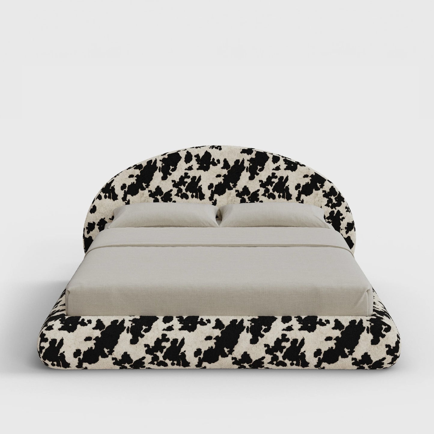 Luna Bed Frame Set | Fully Cushioned with Rounded Sides |  Vegan Cow Hide Fabric | Front View | SoftFrame Designs