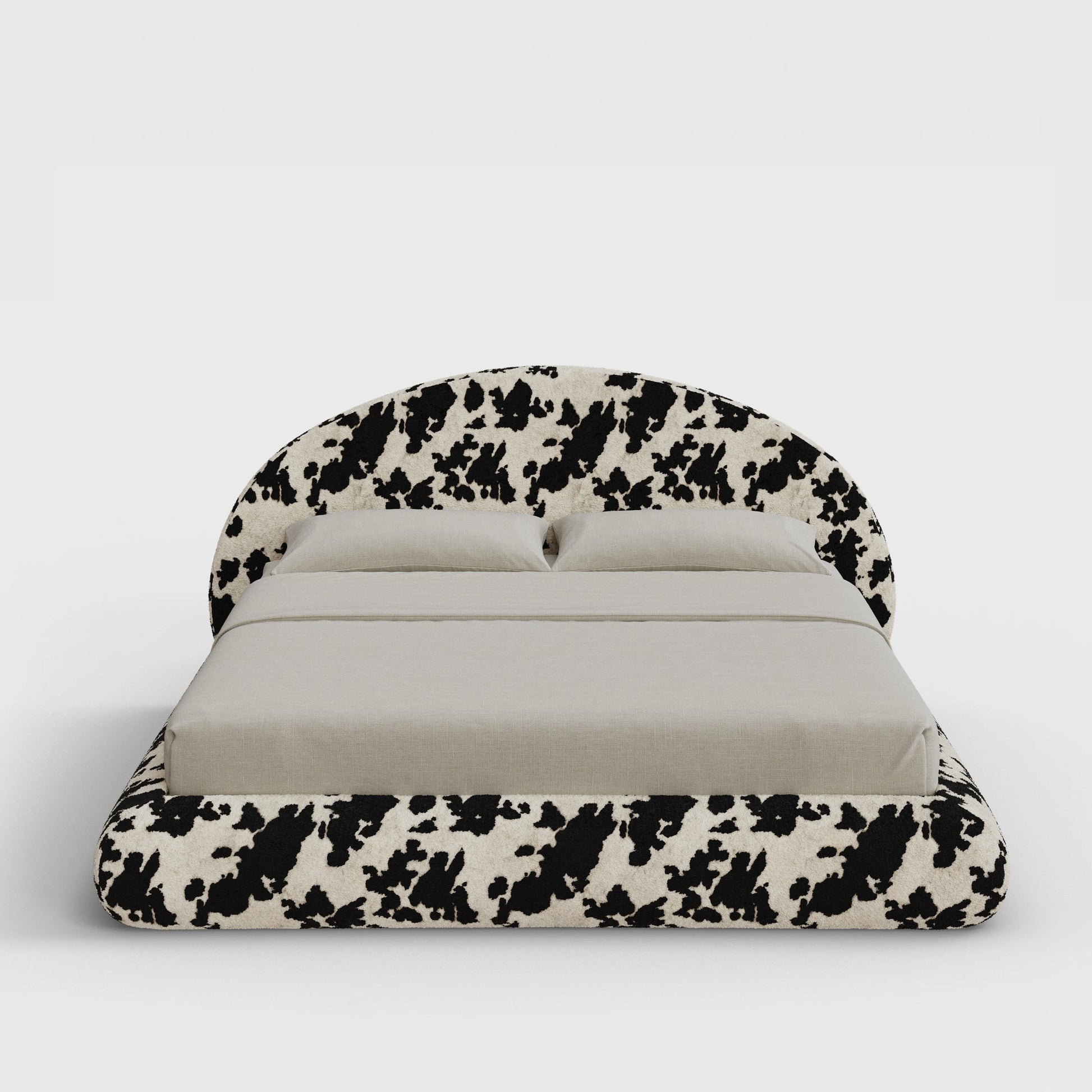 Luna Bed Frame Set | Fully Cushioned with Rounded Sides |  Vegan Cow Hide Fabric | Front View | SoftFrame Designs