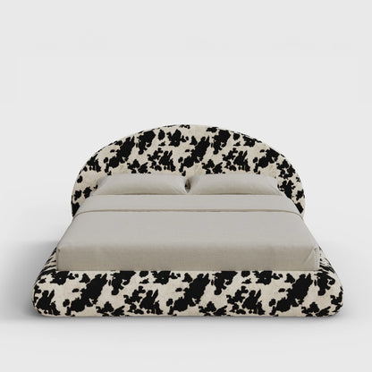 Luna Bed Frame Set | Fully Cushioned with Rounded Sides |  Vegan Cow Hide Fabric | Front View | SoftFrame Designs