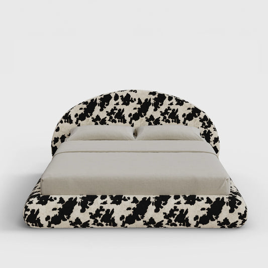Luna Bed Frame Set | Fully Cushioned with Rounded Sides |  Vegan Cow Hide Fabric | Front View | SoftFrame Designs