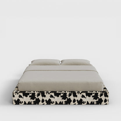 Classic Bed Frame | Fully Cushioned with Slim Rectangular Sides |  Vegan Cow Hide Fabric | Front View | SoftFrame Designs
