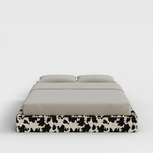 Classic Bed Frame | Fully Cushioned with Slim Rectangular Sides |  Vegan Cow Hide Fabric | Front View | SoftFrame Designs
