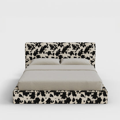 Classic Bed Frame Set | Fully Cushioned with Slim Rectangular Sides | Vegan Cow Hide Fabric | Front View | SoftFrame Designs