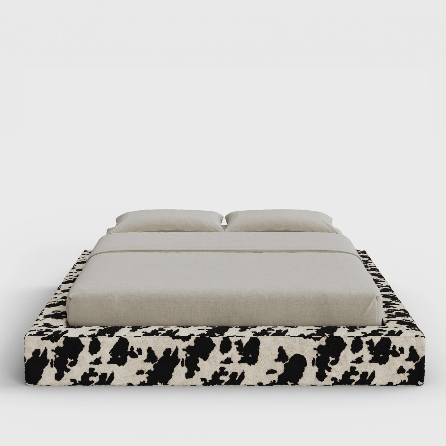 Ultra Bed Frame | Fully Cushioned with Rectangular Sides |  Vegan Cowhide Fabric | Front View | SoftFrame Designs
