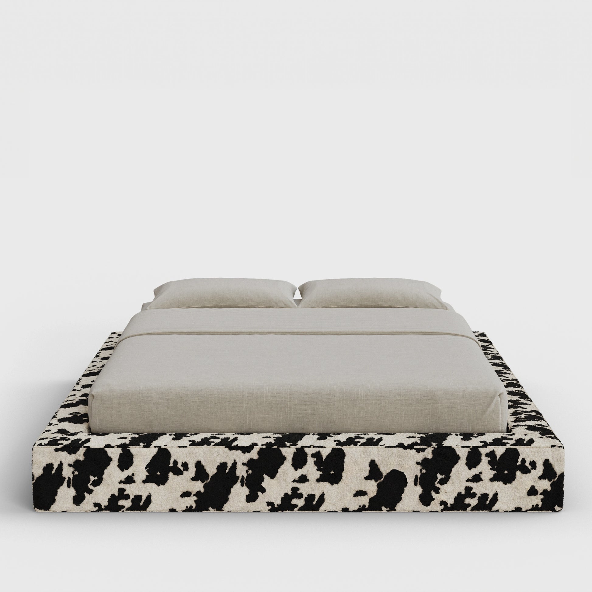 Ultra Bed Frame | Fully Cushioned with Rectangular Sides |  Vegan Cowhide Fabric | Front View | SoftFrame Designs