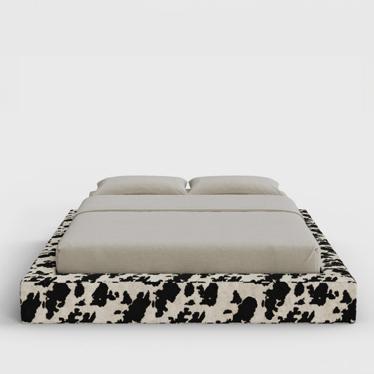 Ultra Bed Frame | Fully Cushioned with Rectangular Sides |  Vegan Cowhide Fabric | Front View | SoftFrame Designs