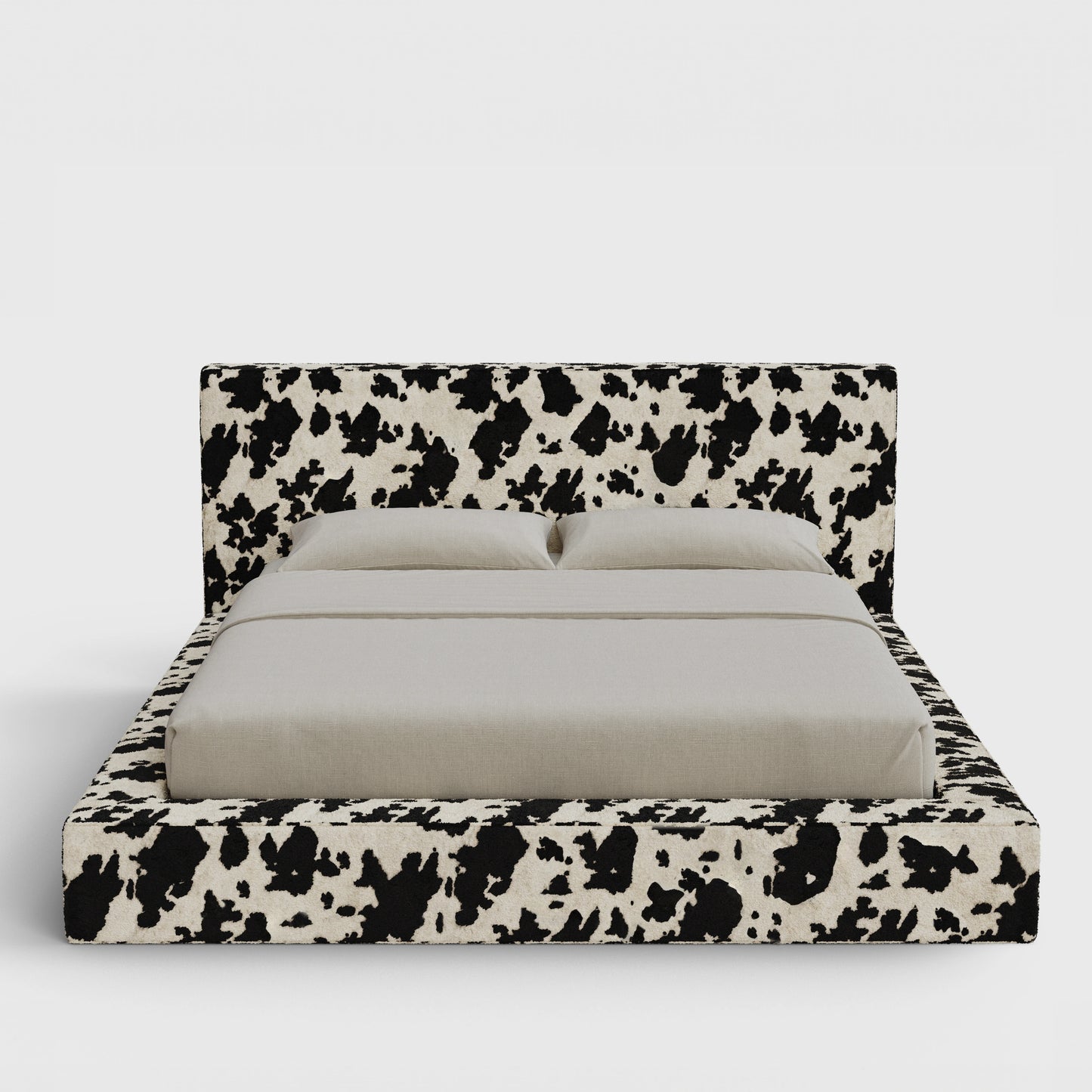 Ultra Bed Frame Set | Fully Cushioned with Rectangular Sides |  Vegan Cowhide Fabric | Front View | SoftFrame Designs