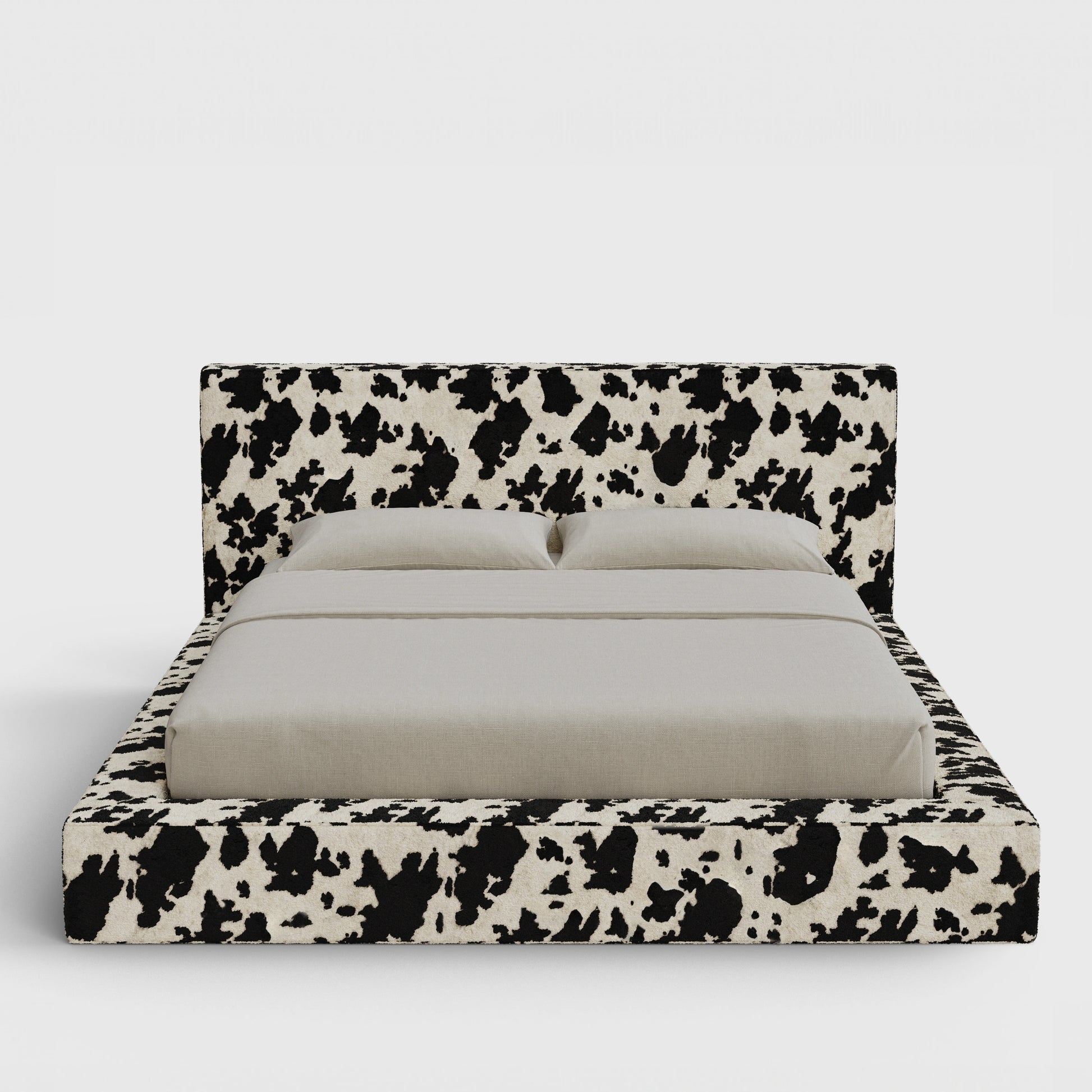 Ultra Bed Frame Set | Fully Cushioned with Rectangular Sides |  Vegan Cowhide Fabric | Front View | SoftFrame Designs