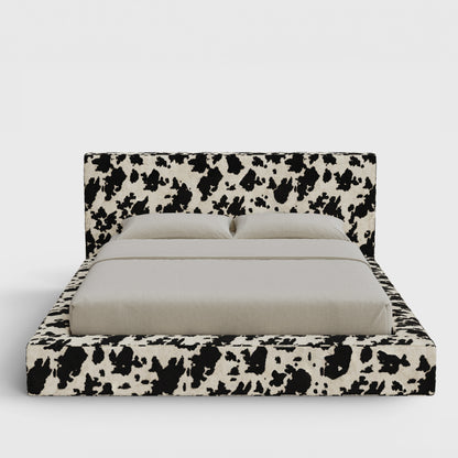 Ultra Bed Frame Set | Fully Cushioned with Rectangular Sides |  Vegan Cowhide Fabric | Front View | SoftFrame Designs