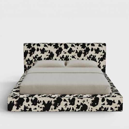 Ultra Bed Frame Set | Fully Cushioned with Rectangular Sides |  Vegan Cowhide Fabric | Front View | SoftFrame Designs