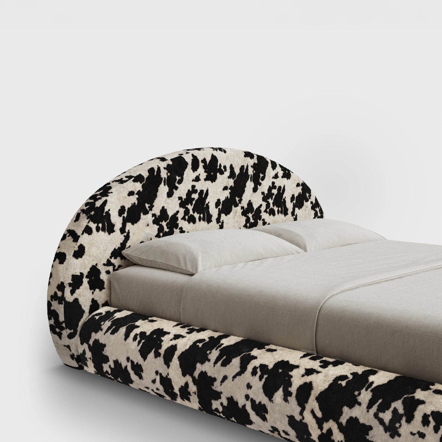Luna Headboard | Fully Cushioned Rounded Headboard |  Vegan Cow Hide Fabric | ¾ View | SoftFrame Designs