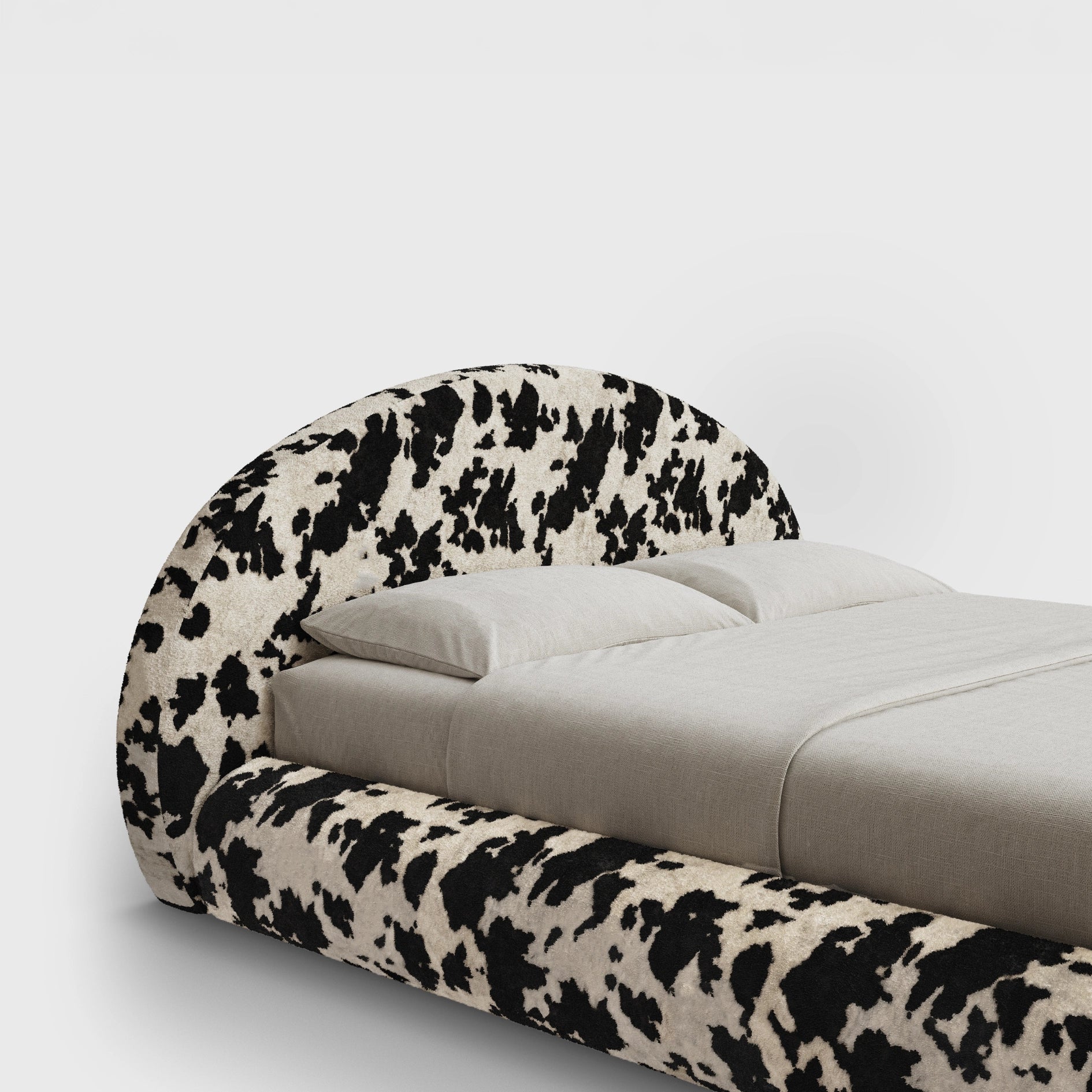 Luna Headboard | Fully Cushioned Rounded Headboard |  Vegan Cow Hide Fabric | ¾ View | SoftFrame Designs