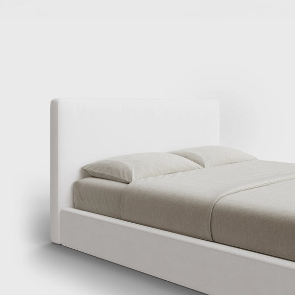 Classic Headboard | Fully Cushioned  Slim Rectangular Headboard |  Pure White Fabric | ¾ View | SoftFrame Designs