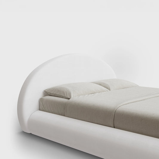 Luna Headboard | Fully Cushioned Rounded Headboard |  Pure White Fabric | ¾ View | SoftFrame Designs
