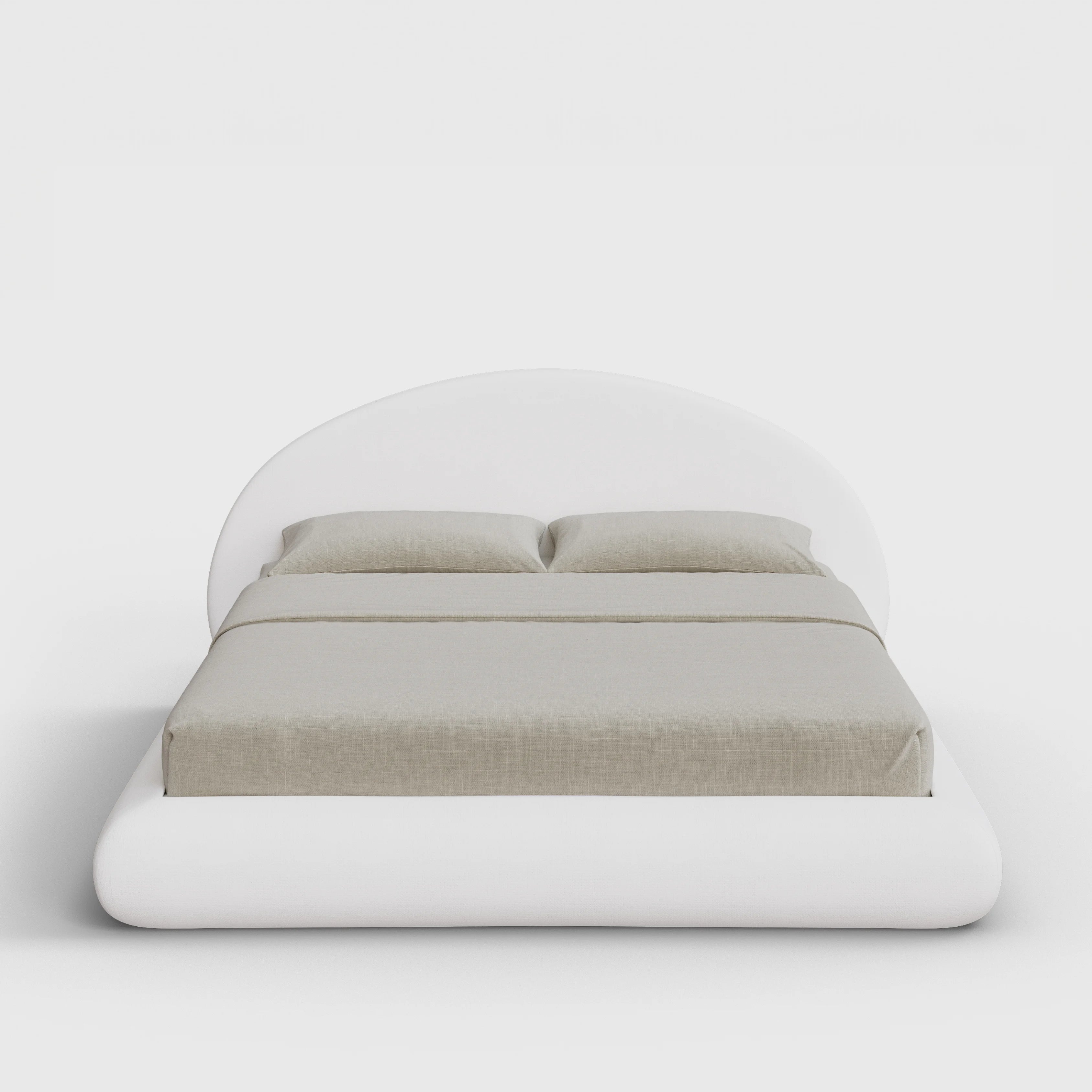 Luna Bed Frame Set | Fully Cushioned with Rounded Sides |  Pure White Fabric | Front View | SoftFrame Designs