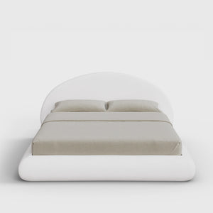 Luna Bed Frame Set | Fully Cushioned with Rounded Sides |  Pure White Fabric | Front View | SoftFrame Designs