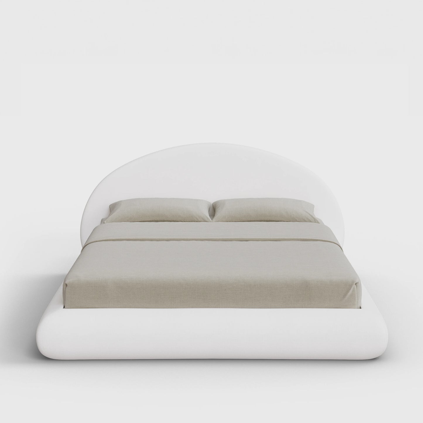 Luna Bed Frame Set | Fully Cushioned with Rounded Sides |  Pure White Fabric | Front View | SoftFrame Designs